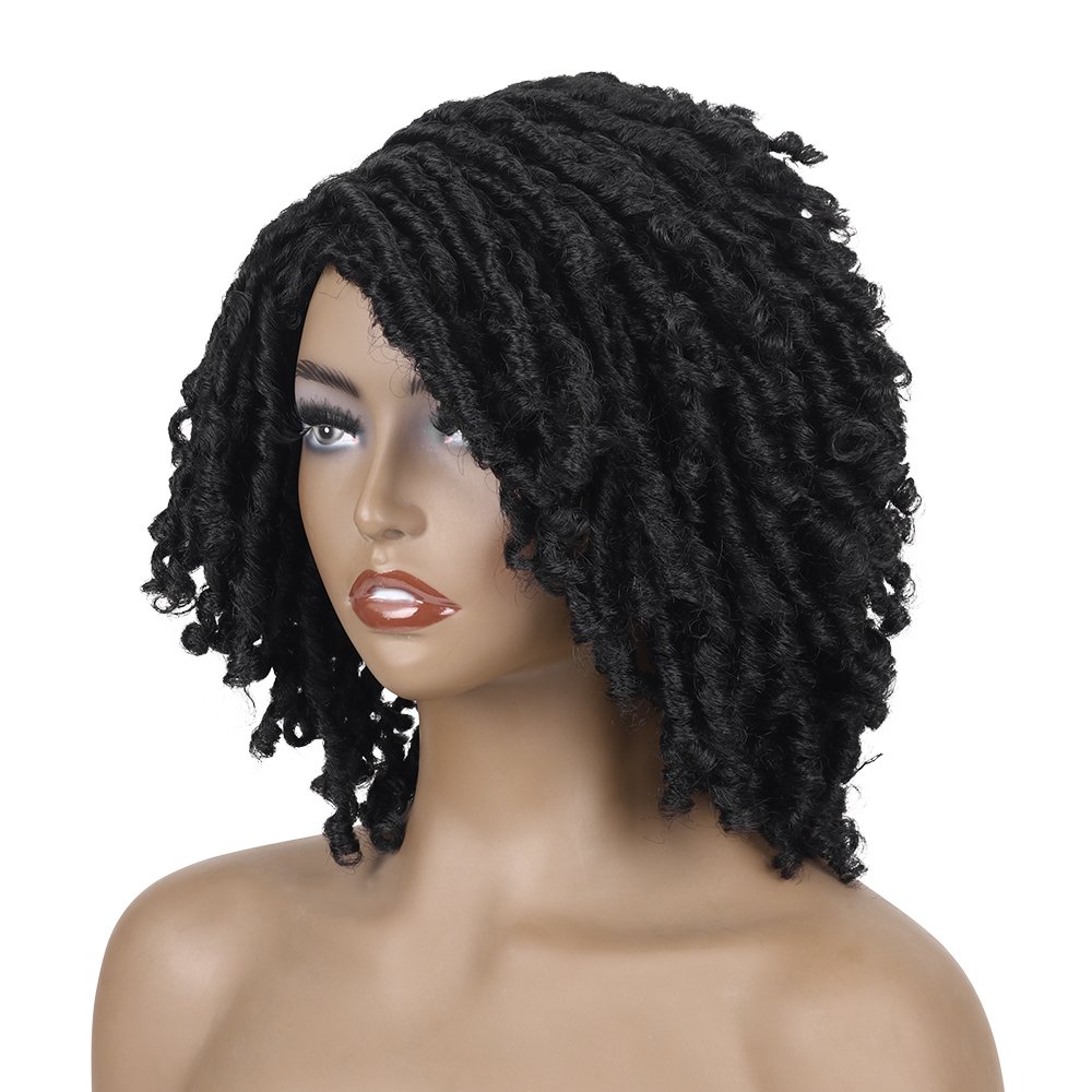 Dreadlocks Wig Short Twist Afro Curly Synthetic Wigs Faux Locs Braided Crochet Hair Wig for Black Women and Men
