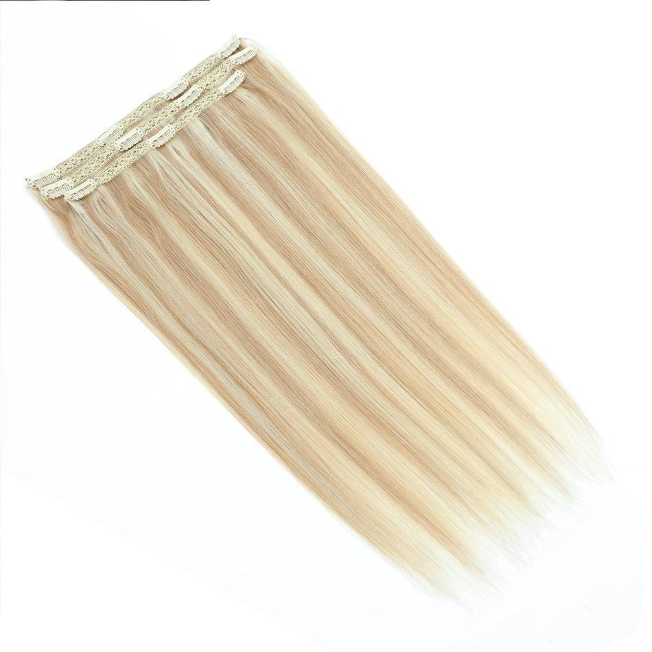Wholesale Double Drawn invisible Clip In Human Hair Extension Real Remy Brazilian hair seamless clip in hair extension