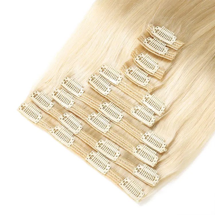 Wholesale Double Drawn invisible Clip In Human Hair Extension Real Remy Brazilian hair seamless clip in hair extension