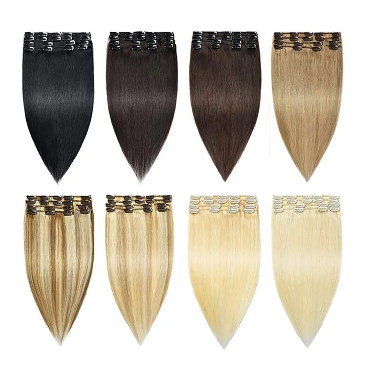 Wholesale Double Drawn invisible Clip In Human Hair Extension Real Remy Brazilian hair seamless clip in hair extension