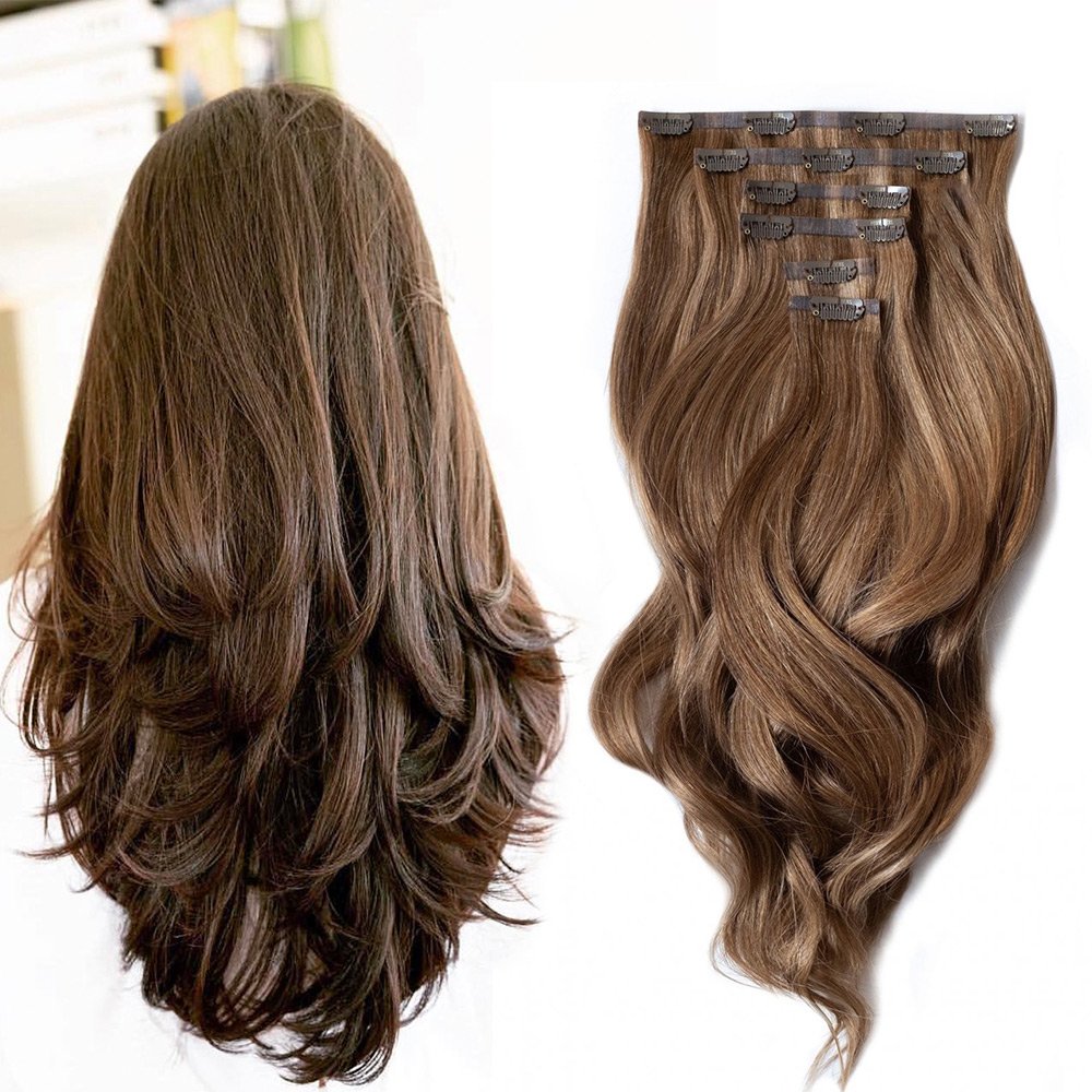 Wholesale 100% Human Hair Clip Ins Hair Extension Raw Russian Seamless Clip In Hair Extensions