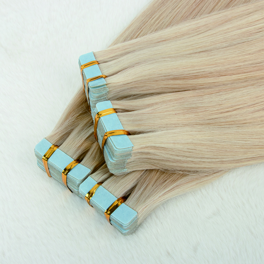 Raw hair tape ins factory price unprocessed virgin cuticle aligned Russian light blonde tape in extensions human hair