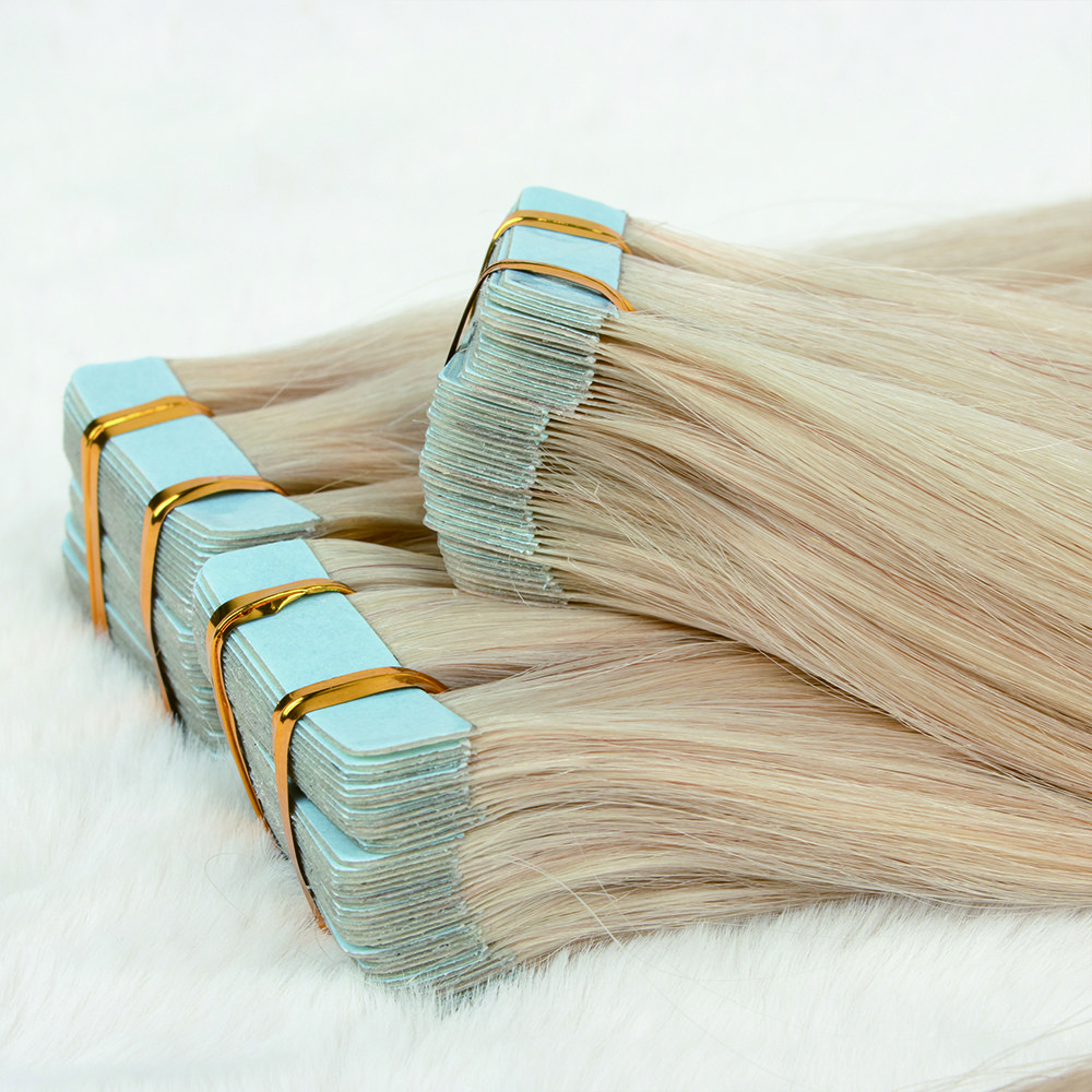 Raw hair tape ins factory price unprocessed virgin cuticle aligned Russian light blonde tape in extensions human hair