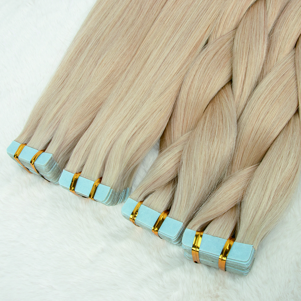 Raw hair tape ins factory price unprocessed virgin cuticle aligned Russian light blonde tape in extensions human hair