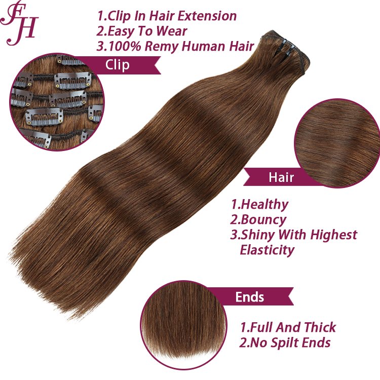 FH 30 inch raw human hair extensions clip ins seamless clip in cambodian human hair extensions