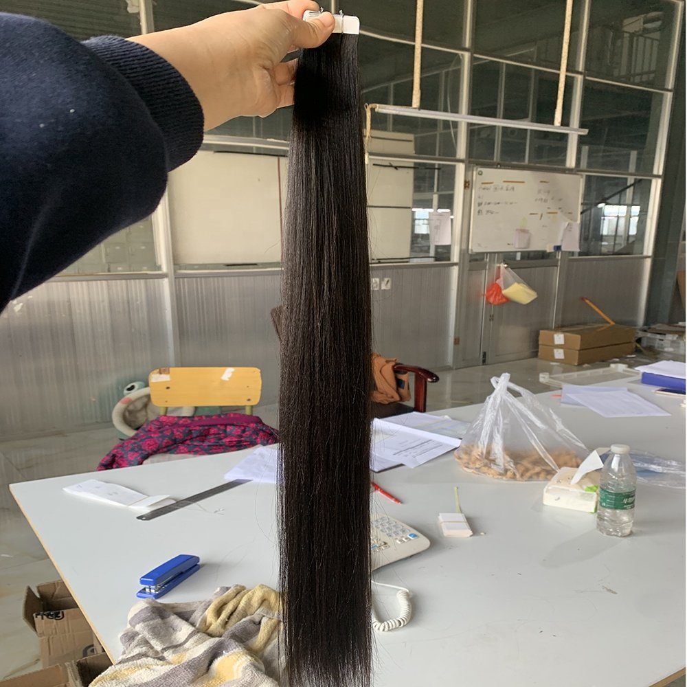 Wholesale Light Yaki Straight Tape In Human Hair Extensions Brazilian Tape In Double Drawn Yaki Hair Extensions