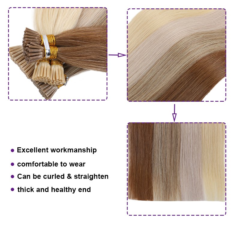 Factory Price 20'' 22'' Cuticle Aligned Raw Virgin Remy U V Fan Stick tip keratin hair 1g i tip hair extensions human hair