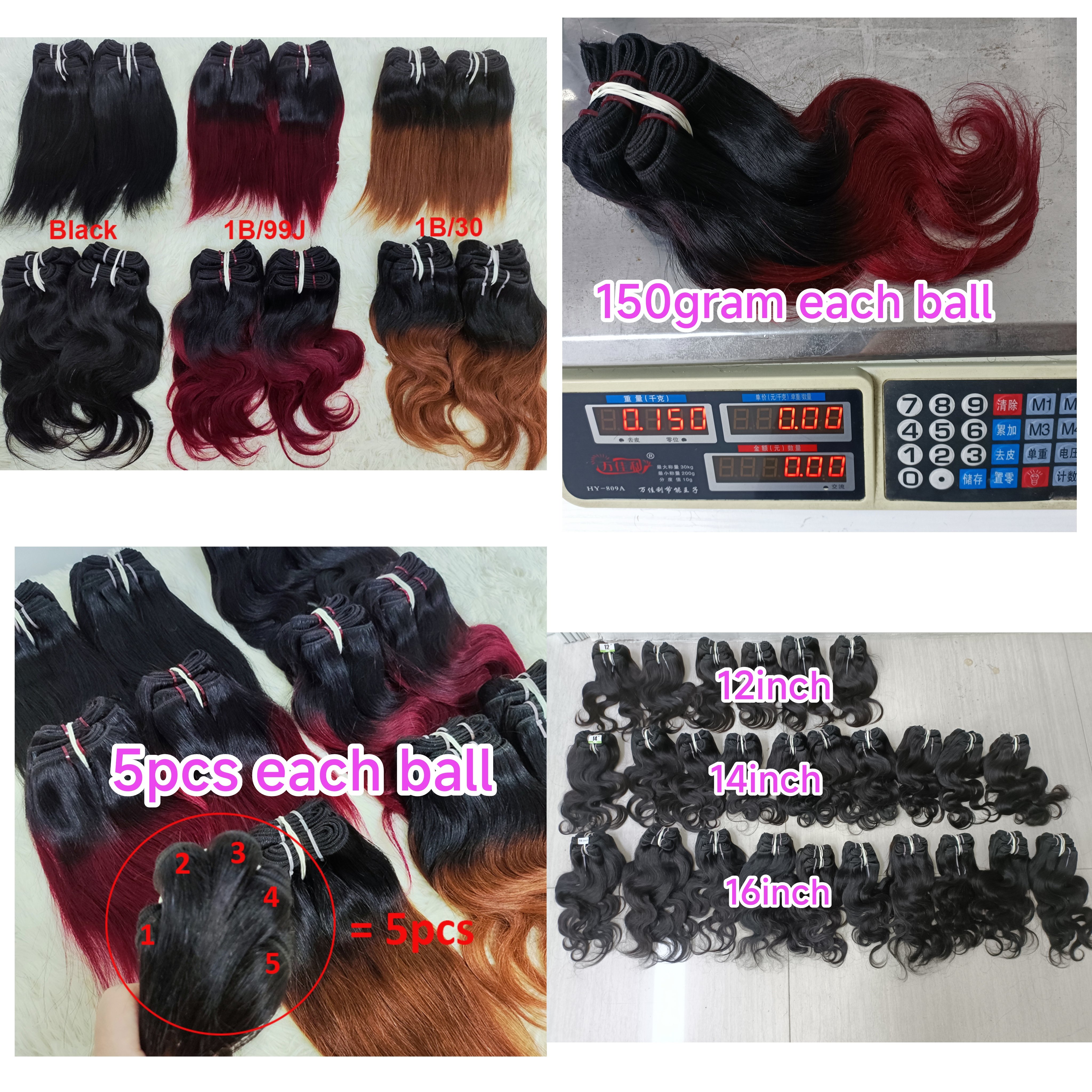Letsfly wholesale cheap price colored 100% human hair bundles soft hair bundles 16inch 50pcs Brazilian remy hair extension