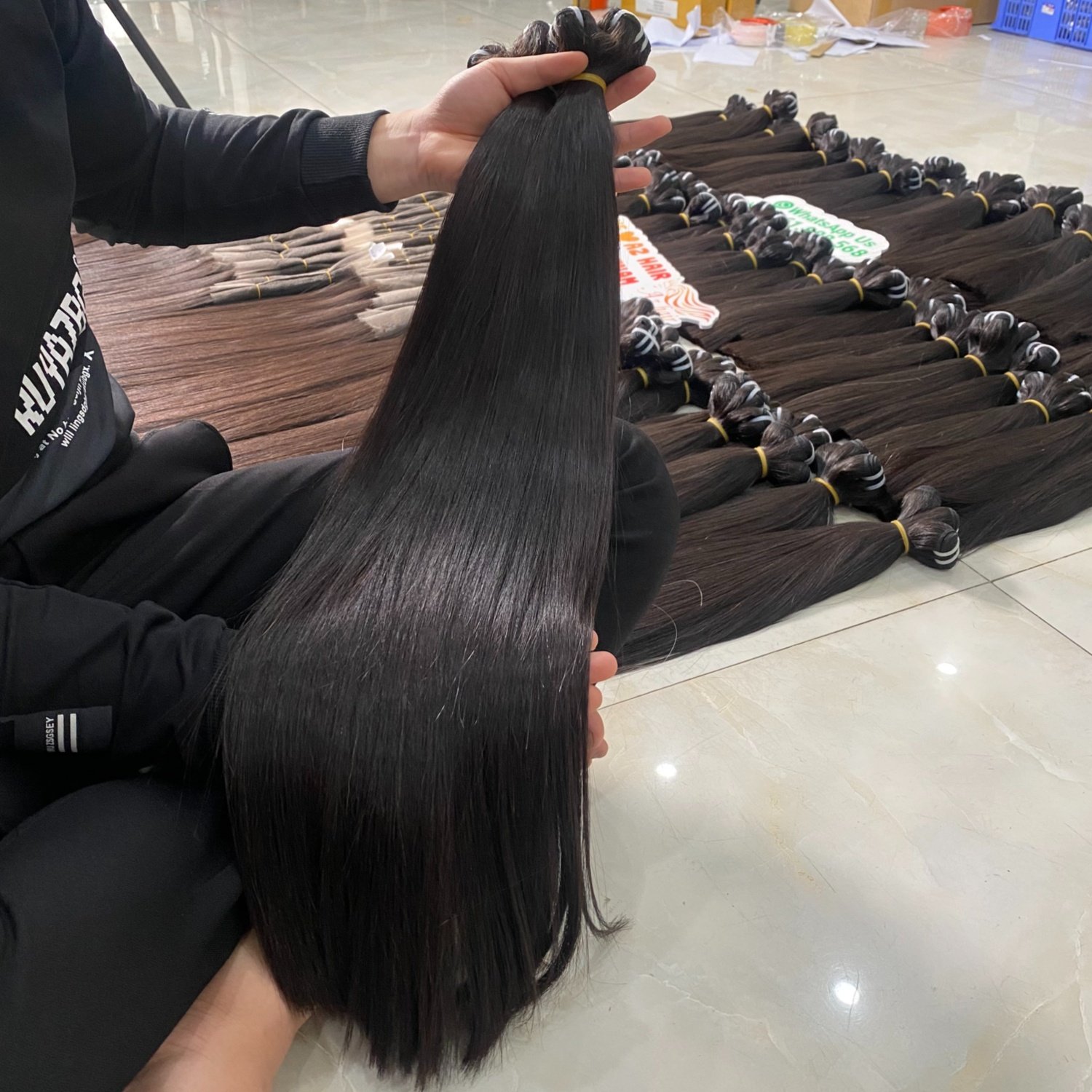 Super Double Drawn Silky Smooth Shiny Vietnamese Human Hair Natural Black Color Bone Straight Machine Weft