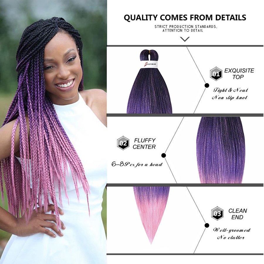 Customized Packaging African 26inch Prestretched Hair Extensions Heat Resistant Ombre Pre-stretched Synthetic EZ Braiding Hair
