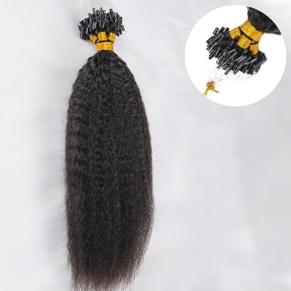 Virgin Brazilian Human Hair Kinky Straight black Color Mirco Fishing Line links hair thick mirco ring loop Beads hair extensions