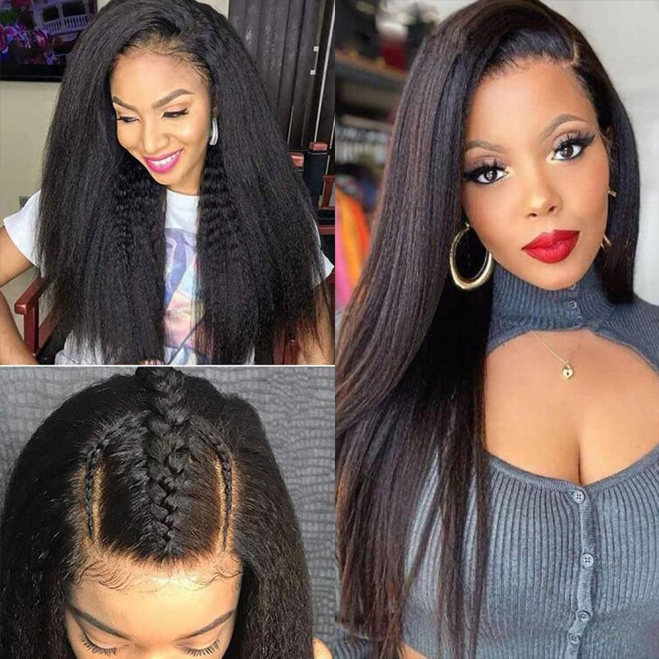 U Part Wig Human Hair Kinky Straight Wigs for Black Women, Brazilian Virgin Hair Clip in Hal Wigs Remy Human Hair Extension