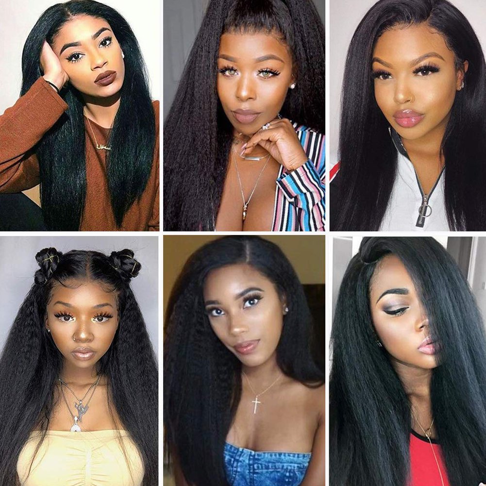 U Part Wig Human Hair Kinky Straight Wigs for Black Women, Brazilian Virgin Hair Clip in Hal Wigs Remy Human Hair Extension