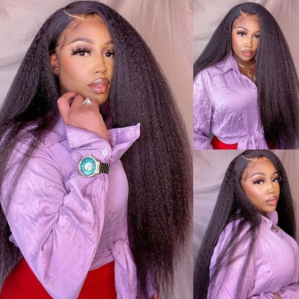 U Part Wig Human Hair Kinky Straight Wigs for Black Women, Brazilian Virgin Hair Clip in Hal Wigs Remy Human Hair Extension