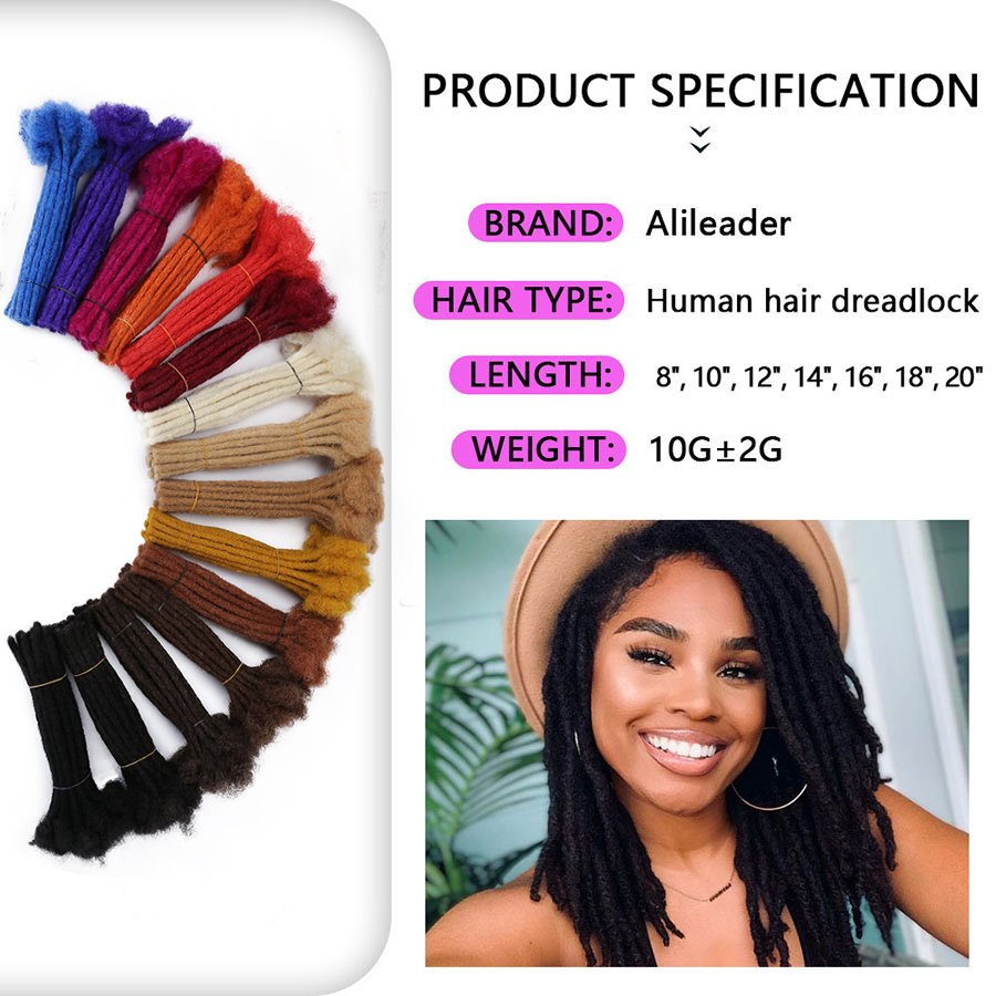 AliLeader Wholesale Colorful Natural Hair Black 100% Dreadlocks 8-20inch Crochet Dread Lock Afro Kinky Human Hair loc Extensions