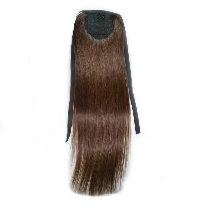 Silky Straight Ponytails Natural High Quality Ribbon Ties Human Hair Extensions Wholesale Price