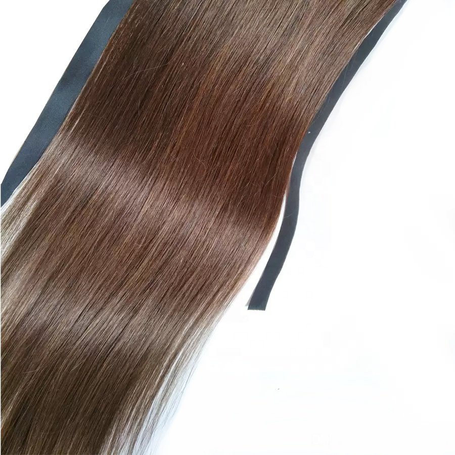 Silky Straight Ponytails Natural High Quality Ribbon Ties Human Hair Extensions Wholesale Price
