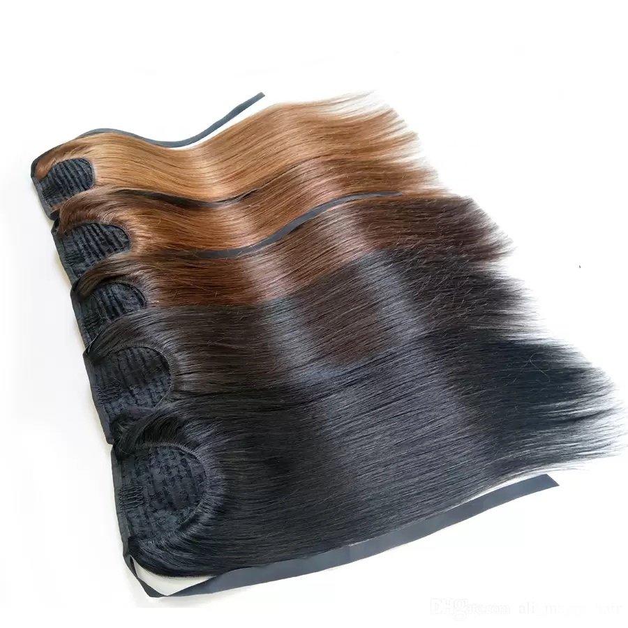 Silky Straight Ponytails Natural High Quality Ribbon Ties Human Hair Extensions Wholesale Price