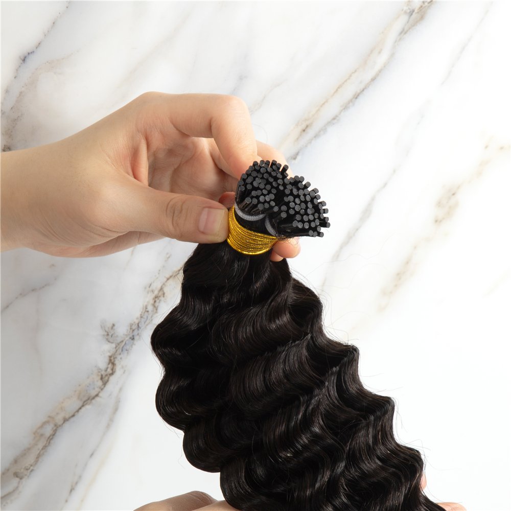 High Quality Double Drawn Health Keratin Hair Extensions Virgin Human Hair Extensions Prebonded Deep Wave I Tip Hair Extension
