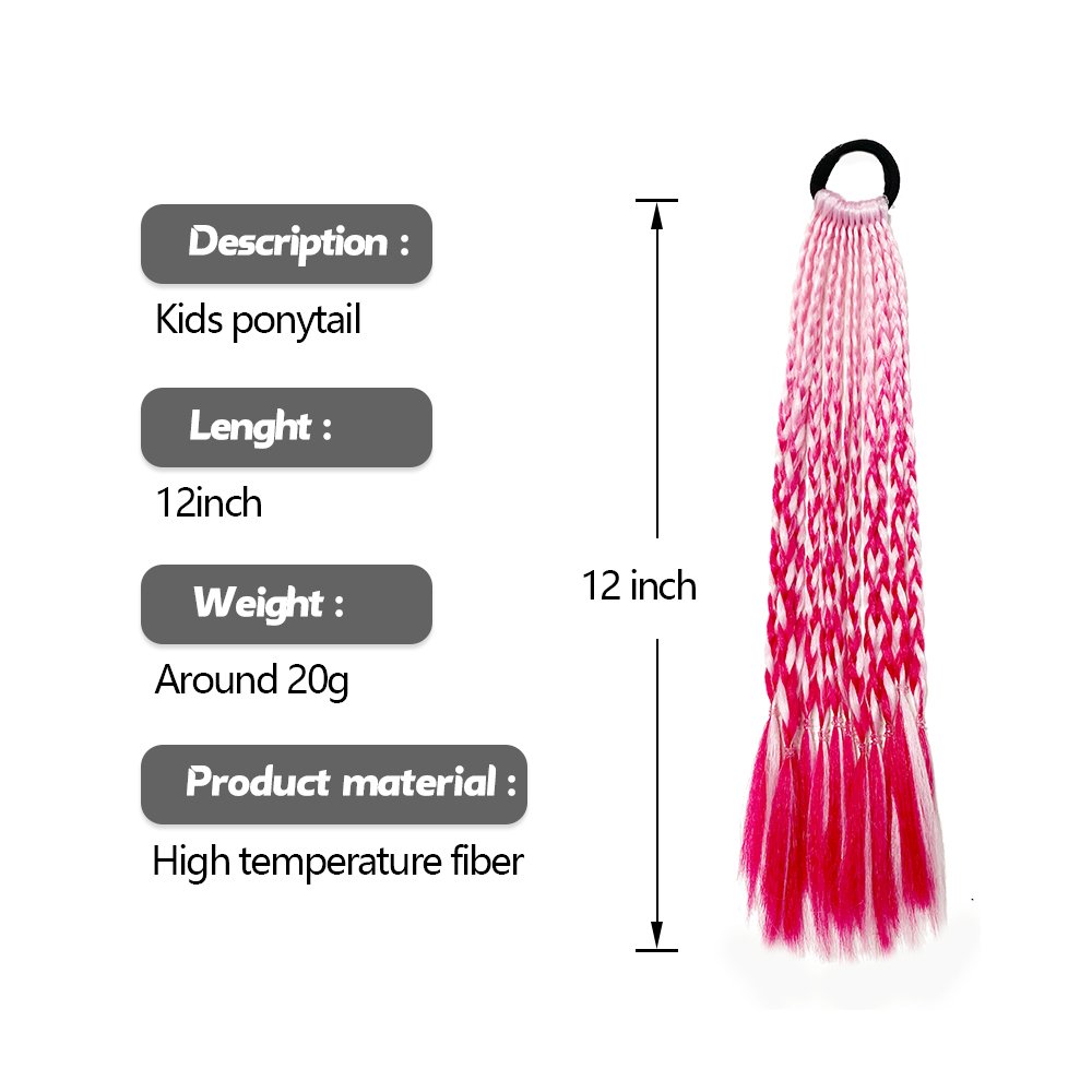 Hot Selling Rubber Bands Braided Synthetic Hairpieces Colored Crochet Kids Ponytail Braids Hair Extension