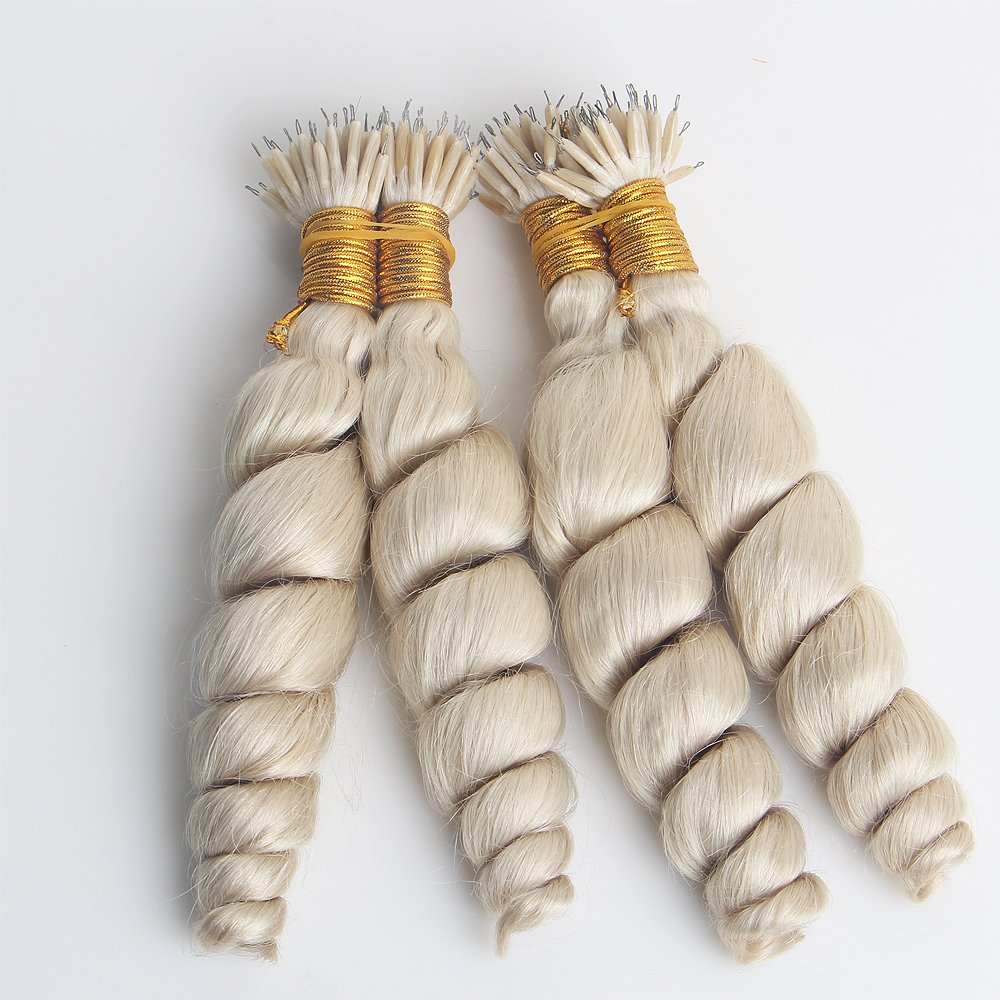 Wholesale No Shedding Micro Nano Ring Bonded Tips Wavy Curly European Virgin White Blonde Human Hair Extensions Double Drawn