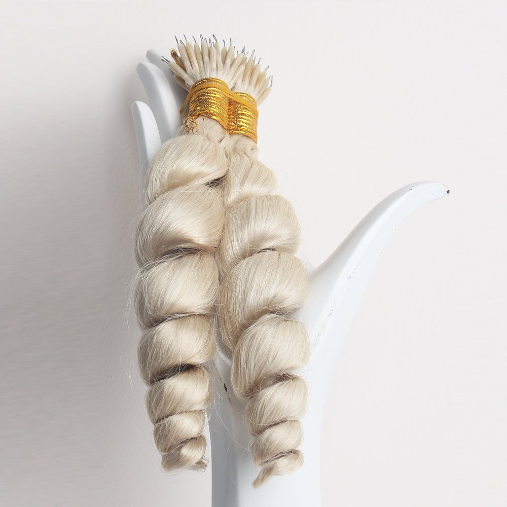 Wholesale No Shedding Micro Nano Ring Bonded Tips Wavy Curly European Virgin White Blonde Human Hair Extensions Double Drawn
