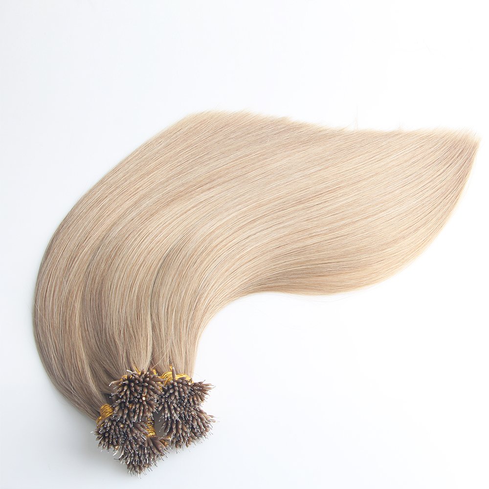 Wholesale No Shedding Micro Nano Ring Bonded Tips Wavy Curly European Virgin White Blonde Human Hair Extensions Double Drawn
