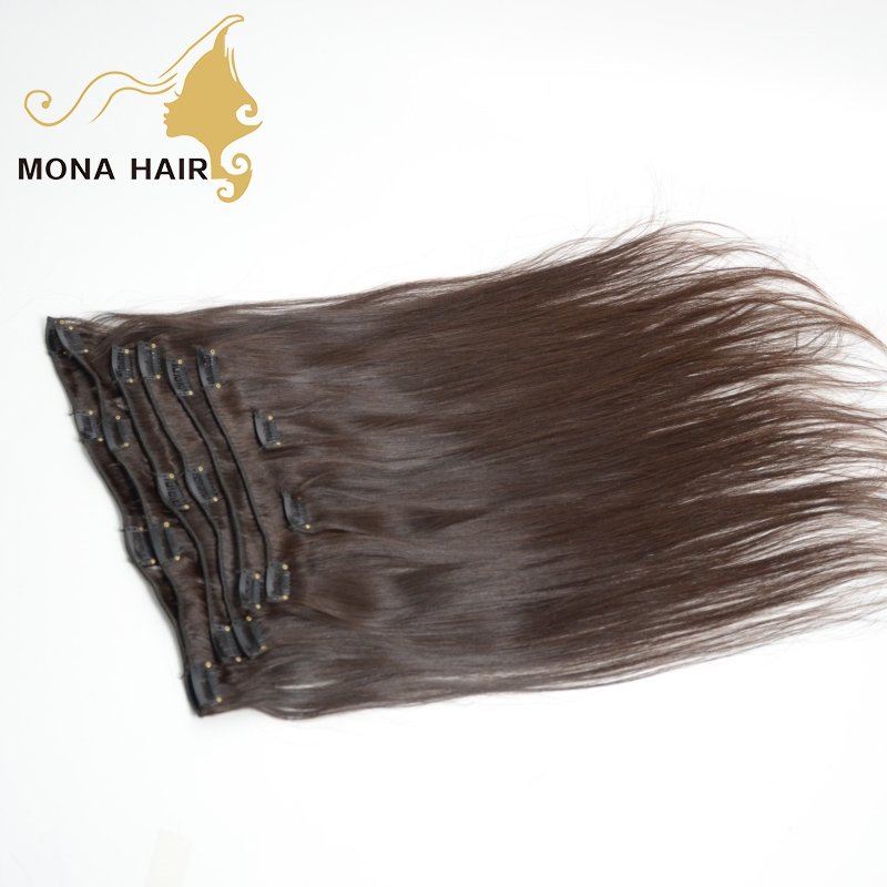 Grade natural virgin brazilian clip in human hair extensions