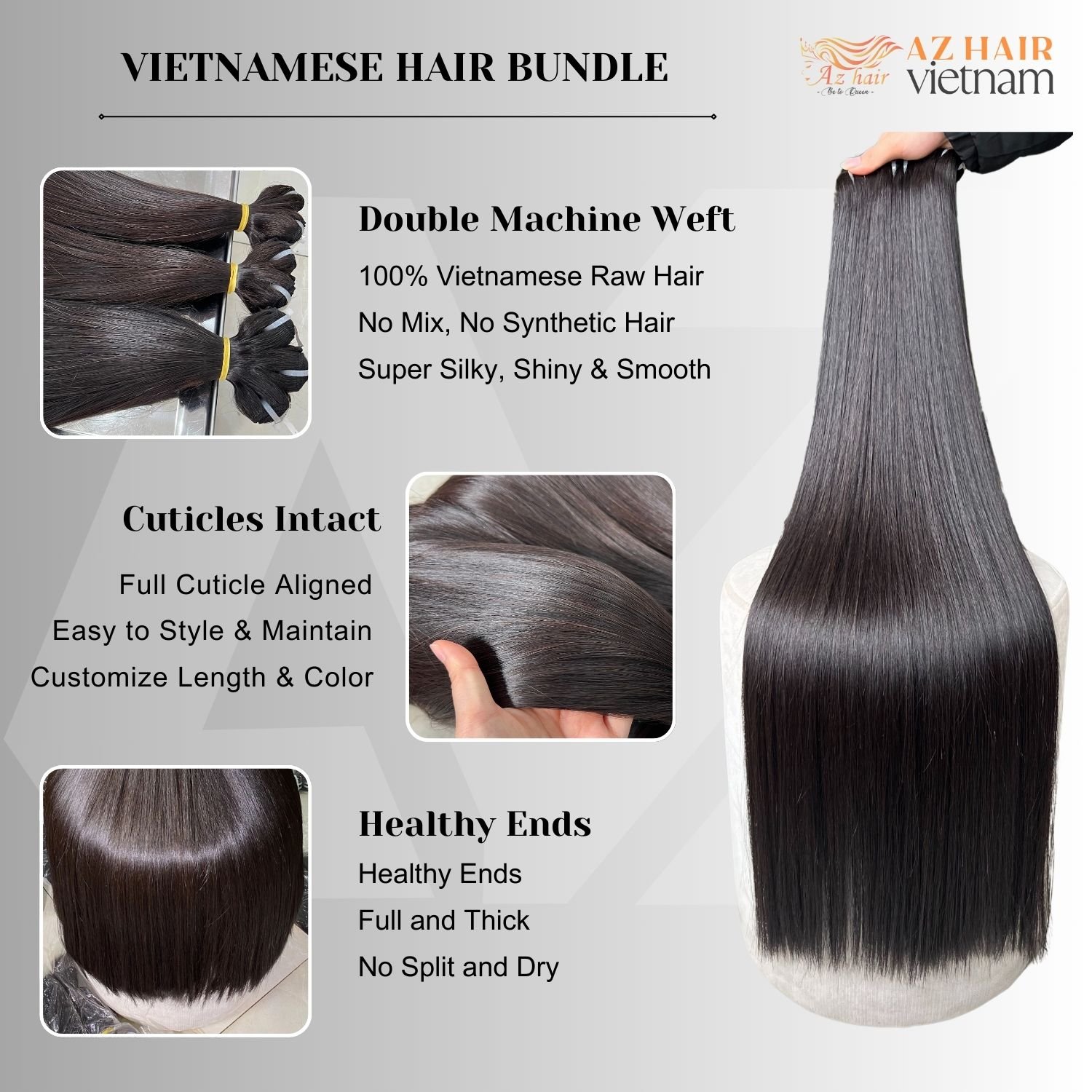Wholesale Double Drawn Russian Cuticle Remy Hair Bundles Raw Unprocessed Virgin Human Hair Extensions Vietnamese Hair Supplier