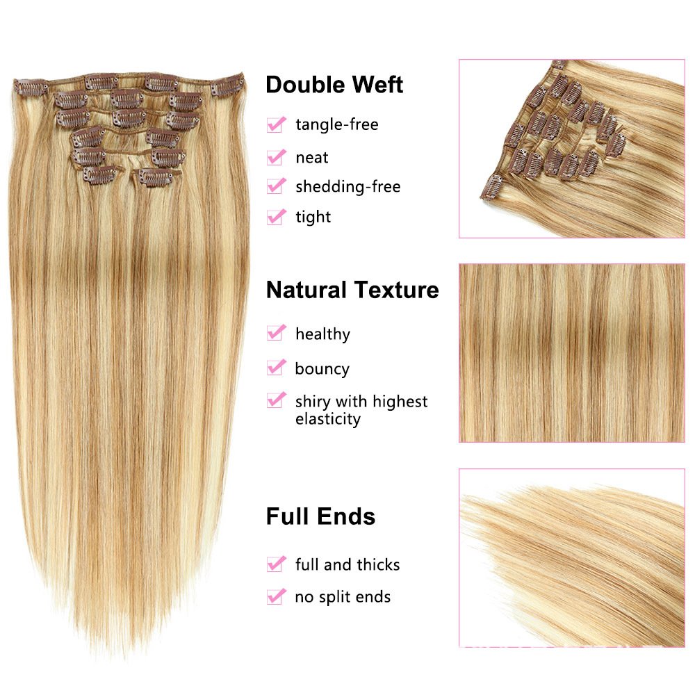 factory highlight clip In Human Hair Extensions , Russian Double Drawn Virgin Remy clip Hair Pieces For Women