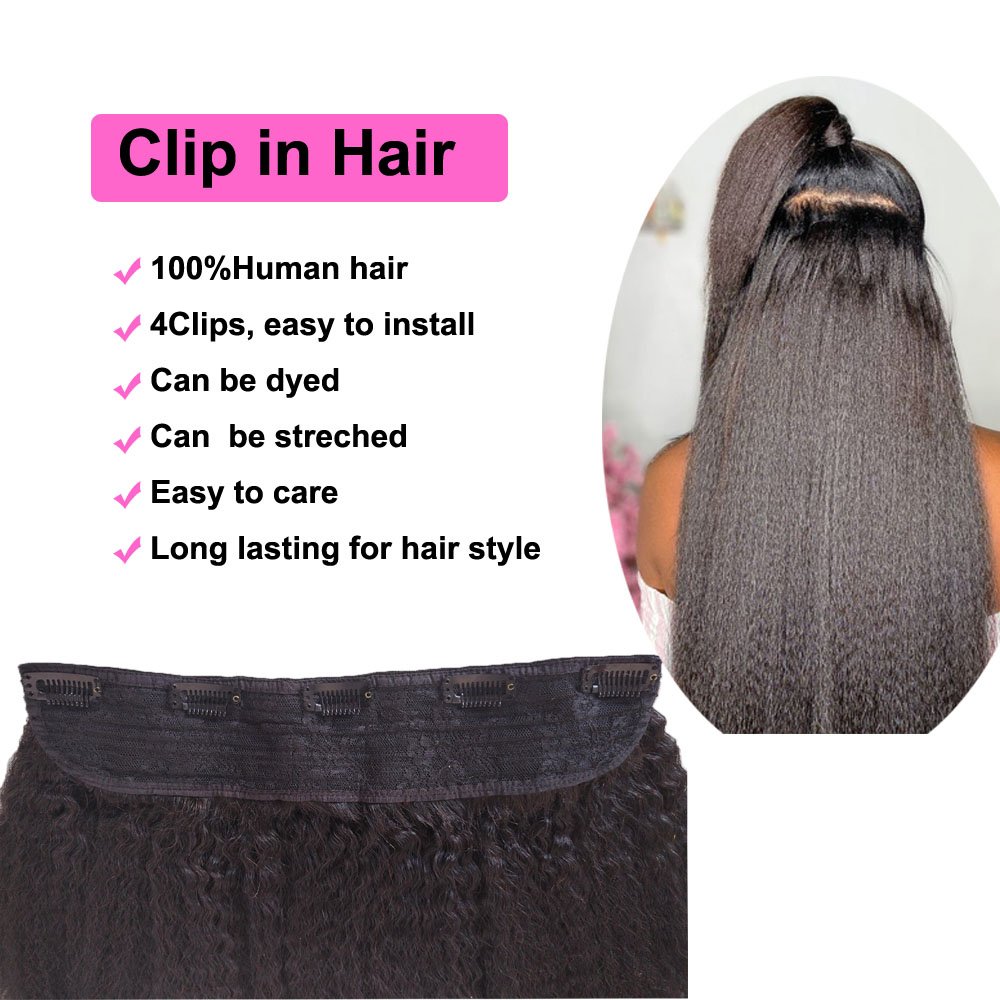 Clip in Human Hair Extensions Women Invisible Headband Wire for Black Raw Indian Kinky Straight Remy Hair Machine Double Weft