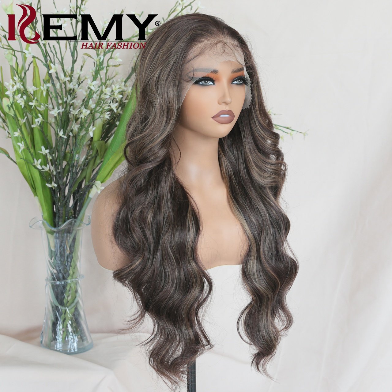 KEMY HAIR Synthetic Lace Front Wig13*6 Hd Heat Resistant Hair Blend Highlight Wig Loose Wave Pre Plucked Wigs for Black Women