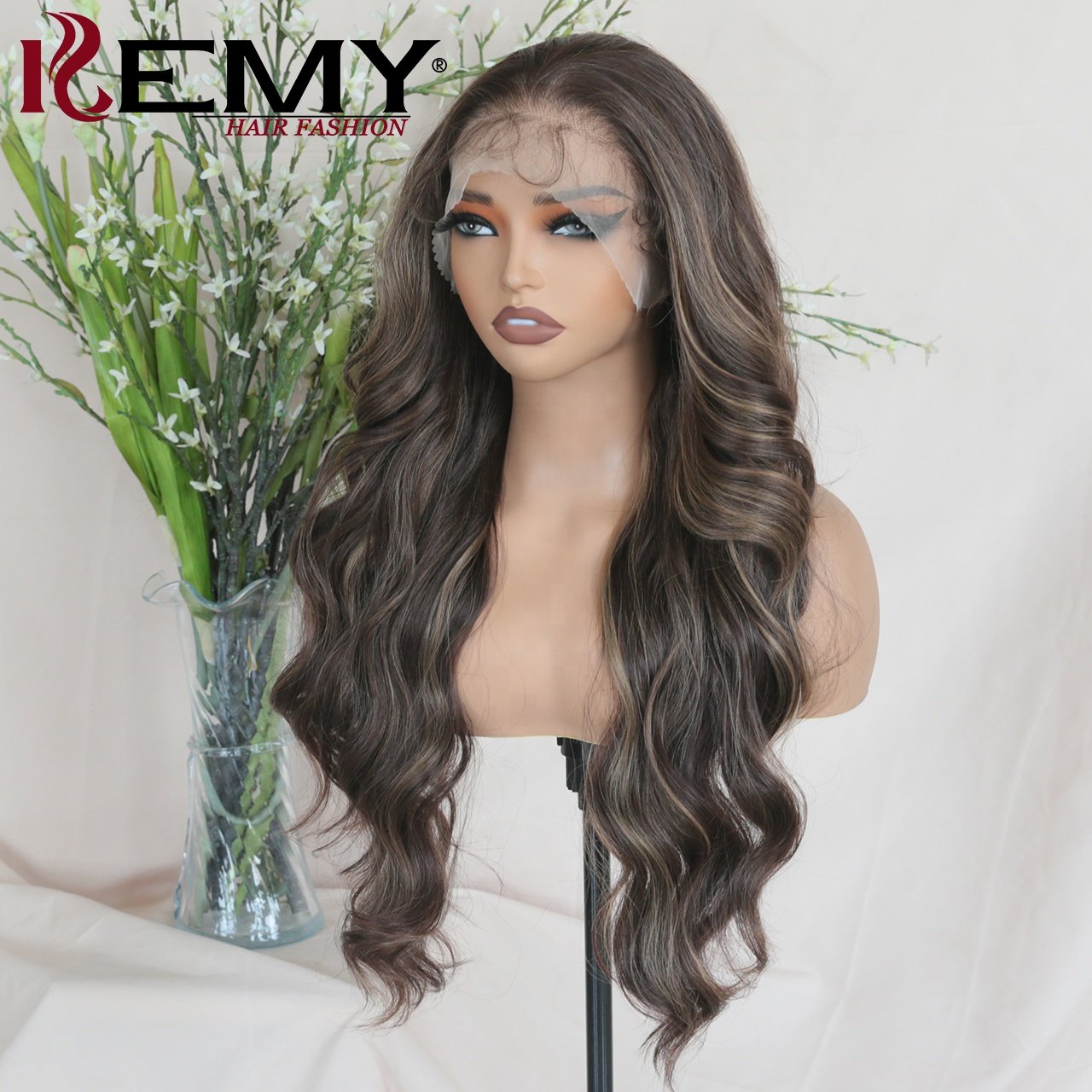 KEMY HAIR Synthetic Lace Front Wig13*6 Hd Heat Resistant Hair Blend Highlight Wig Loose Wave Pre Plucked Wigs for Black Women