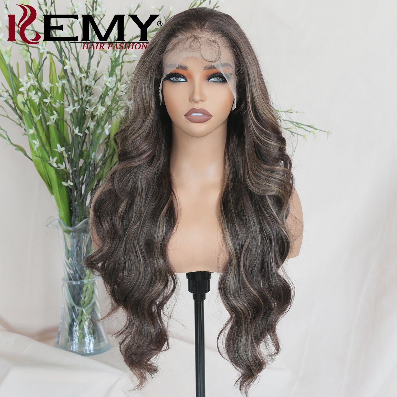 KEMY HAIR Synthetic Lace Front Wig13*6 Hd Heat Resistant Hair Blend Highlight Wig Loose Wave Pre Plucked Wigs for Black Women