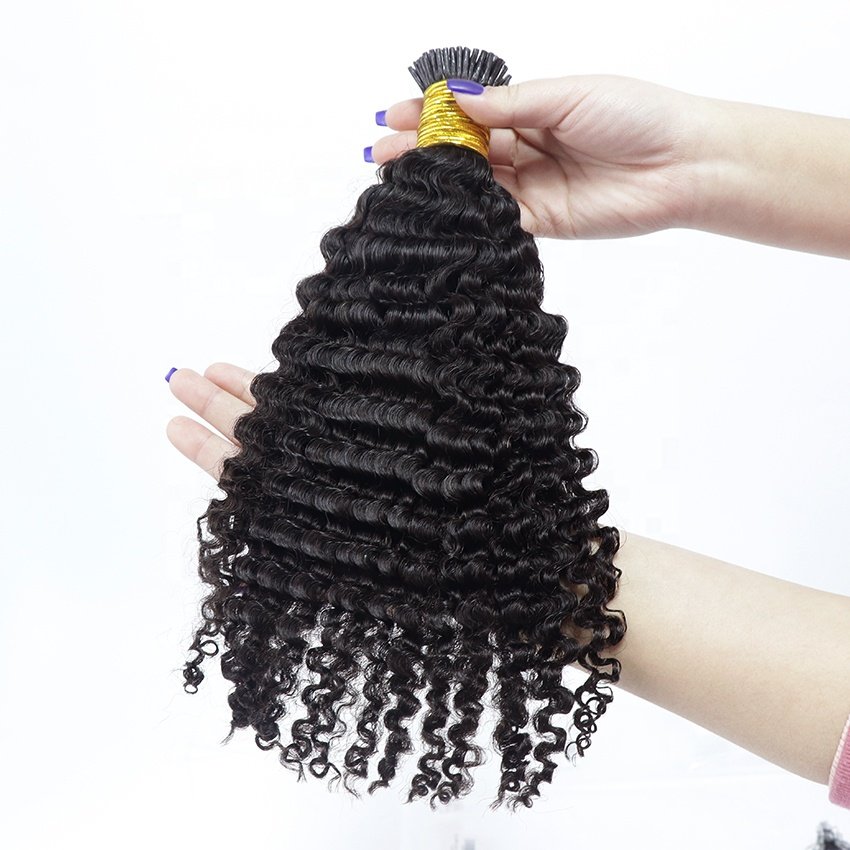 Wholesale No Shedding Micro Links Tip Human Hair Vendor I Tip Raw Virgin Human Hair Extensions Virgin Kinky Curly 100 Strands