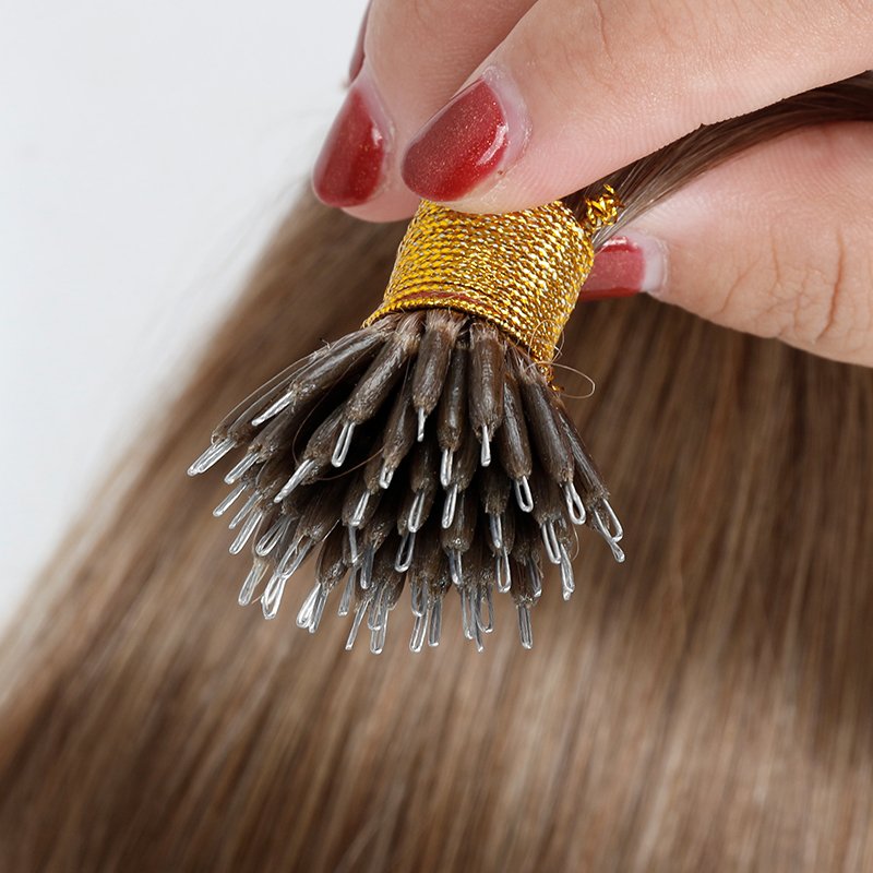 Nano Ring Human Hair Extensions Double Drawn Cuticle Aligned Russian Hair No Shedding No Tangle Soft Smooth Glossy