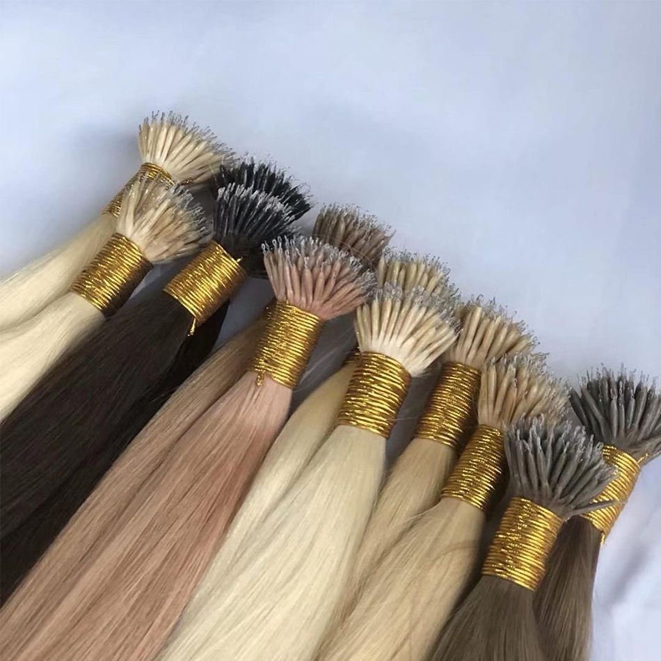 Nano Ring Human Hair Extensions Double Drawn Cuticle Aligned Russian Hair No Shedding No Tangle Soft Smooth Glossy