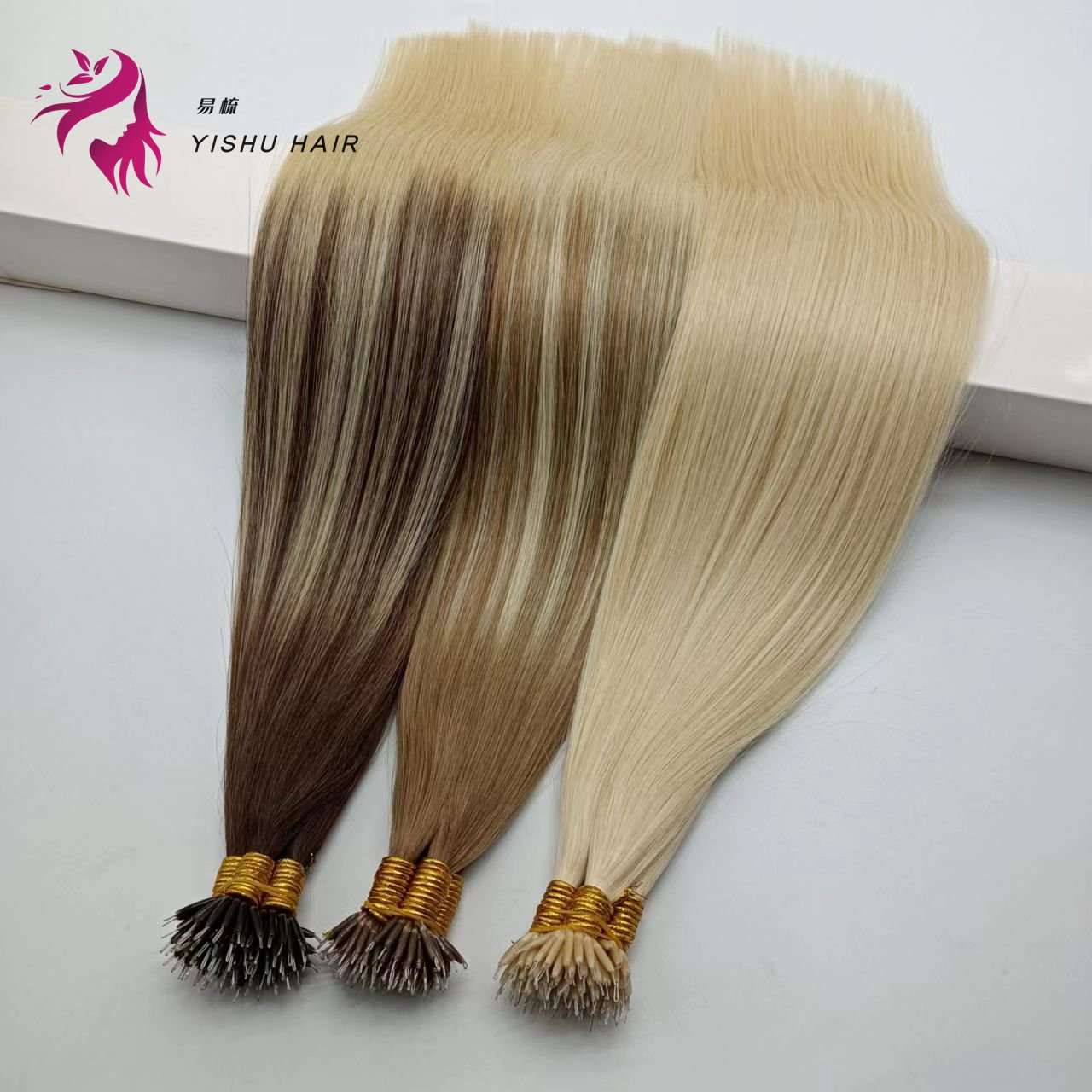 European Russian Nano tip Hair Extensions De Cabello 100humano Remy Blonde Double Drawn Remy Nano Ring Human Hair Extensions