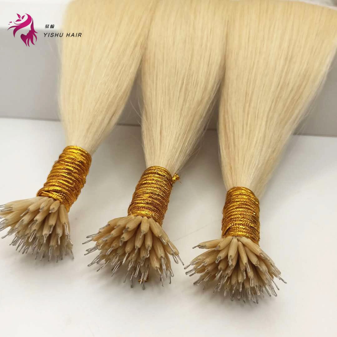 European Russian Nano tip Hair Extensions De Cabello 100humano Remy Blonde Double Drawn Remy Nano Ring Human Hair Extensions