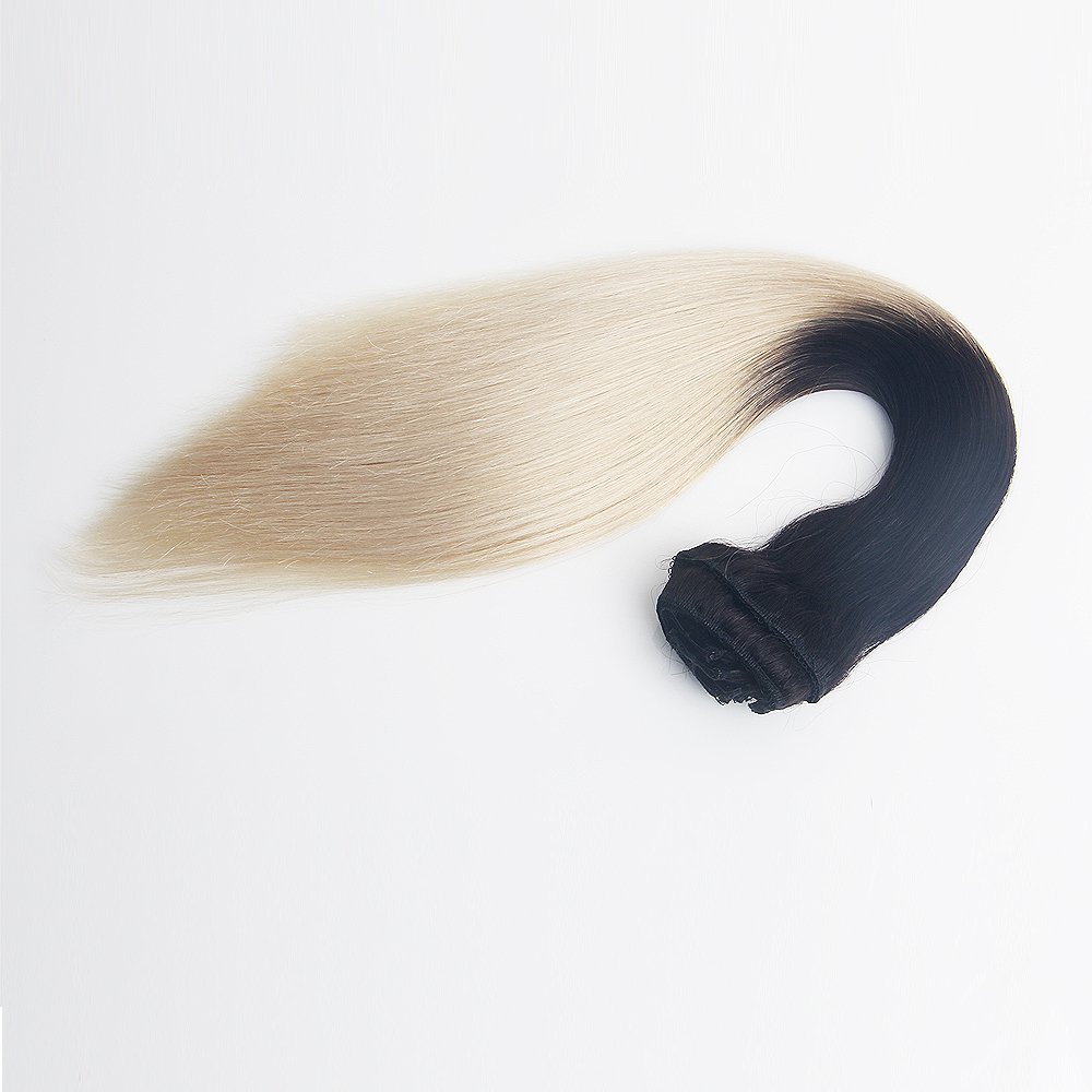 Cheap Ombre color Customized Double Drawn Wholesale Virgin remy Seamless Clip in hair 100 real European human hair Extensions
