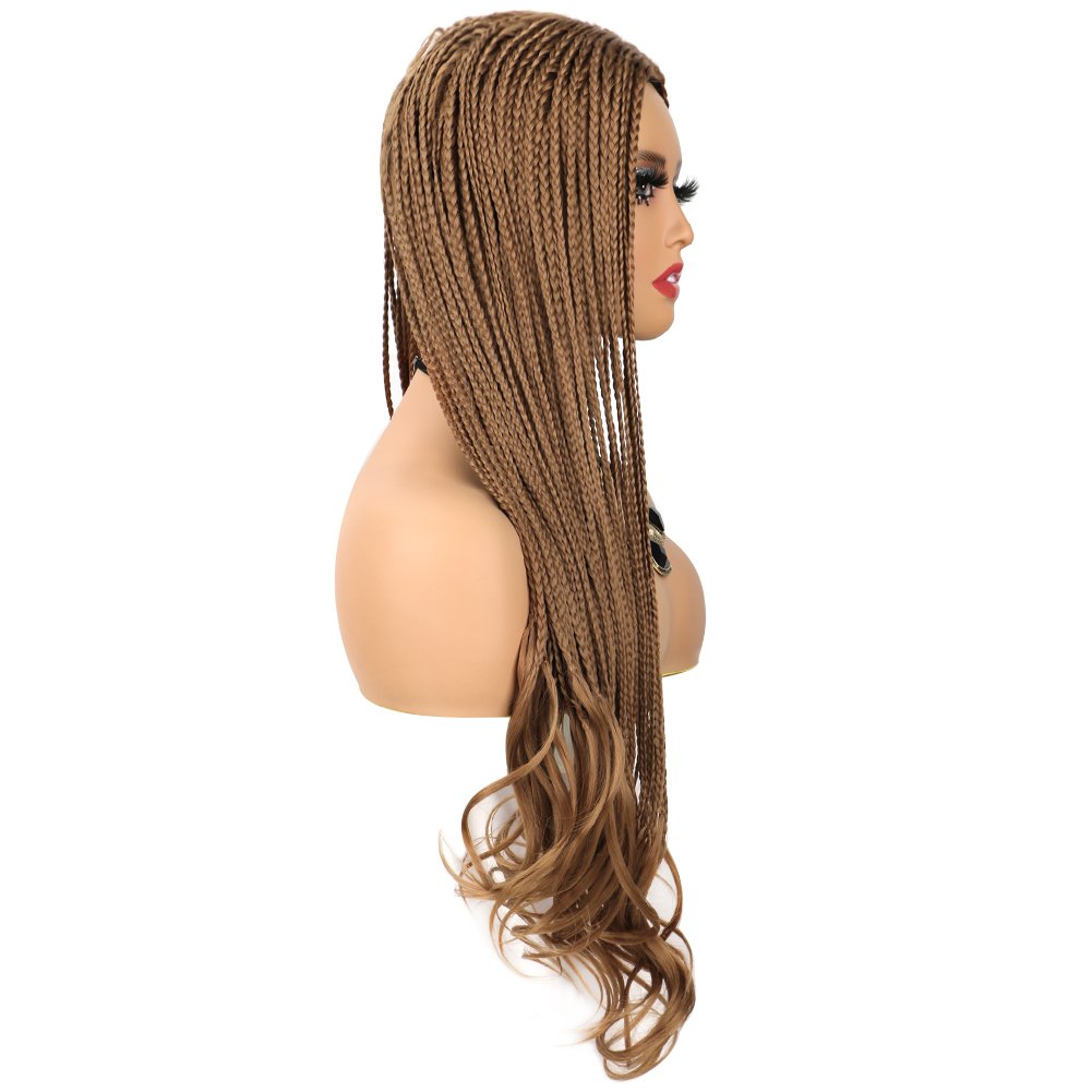 26inch Long Curly Heat Resistant Natural Black Box Braid Synthetic Braiding Hair Wigs Full Handmade wig