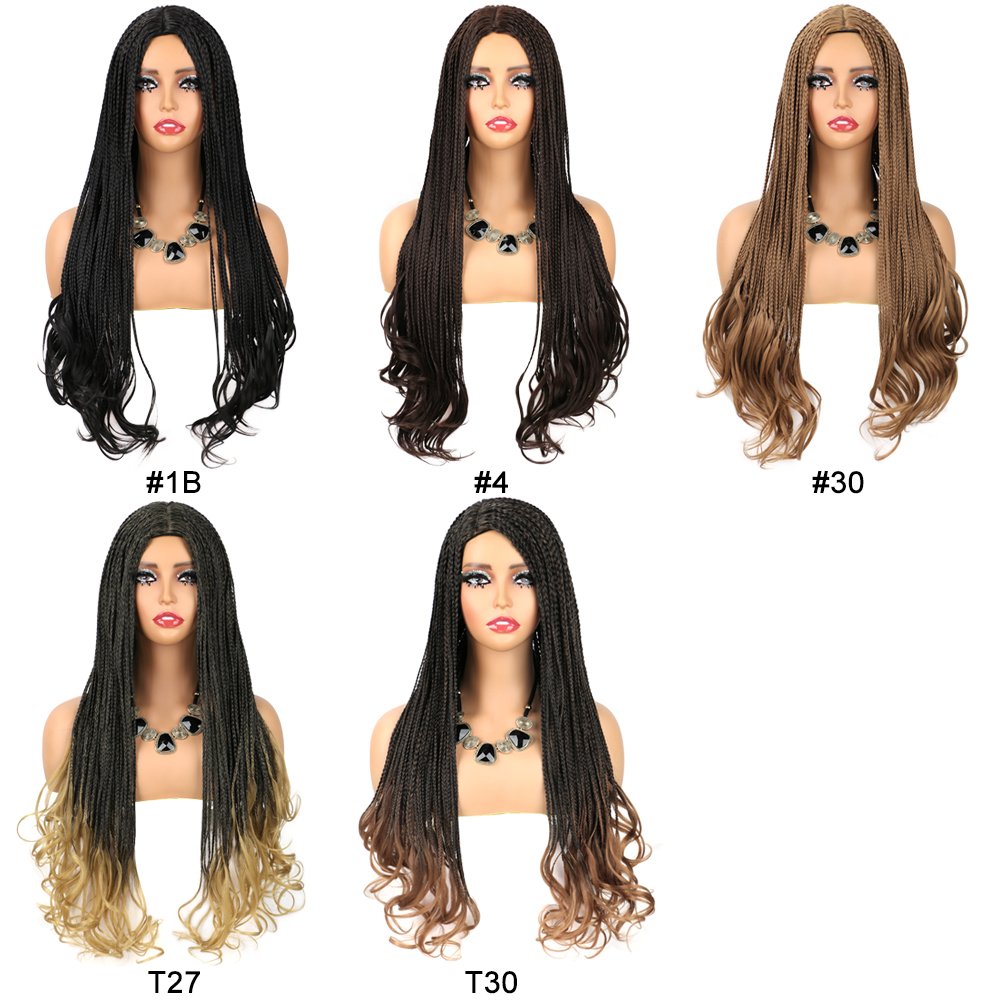 26inch Long Curly Heat Resistant Natural Black Box Braid Synthetic Braiding Hair Wigs Full Handmade wig