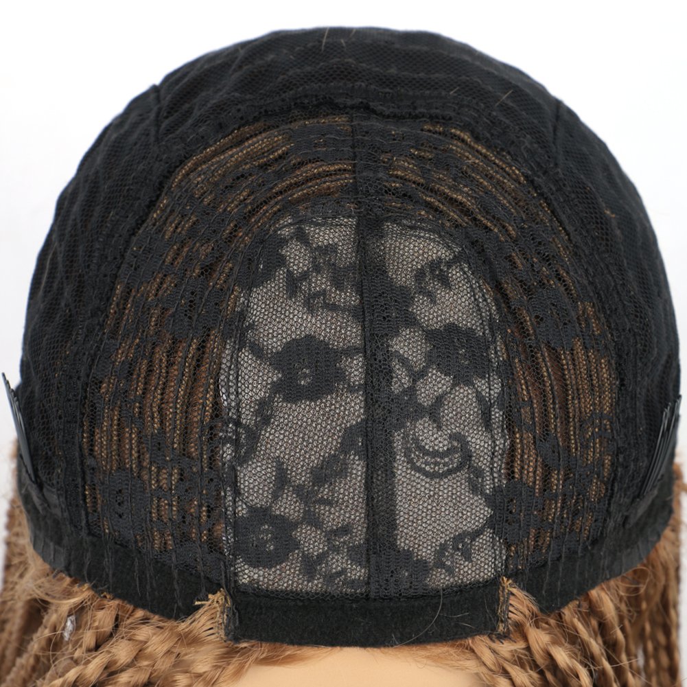 26inch Long Curly Heat Resistant Natural Black Box Braid Synthetic Braiding Hair Wigs Full Handmade wig
