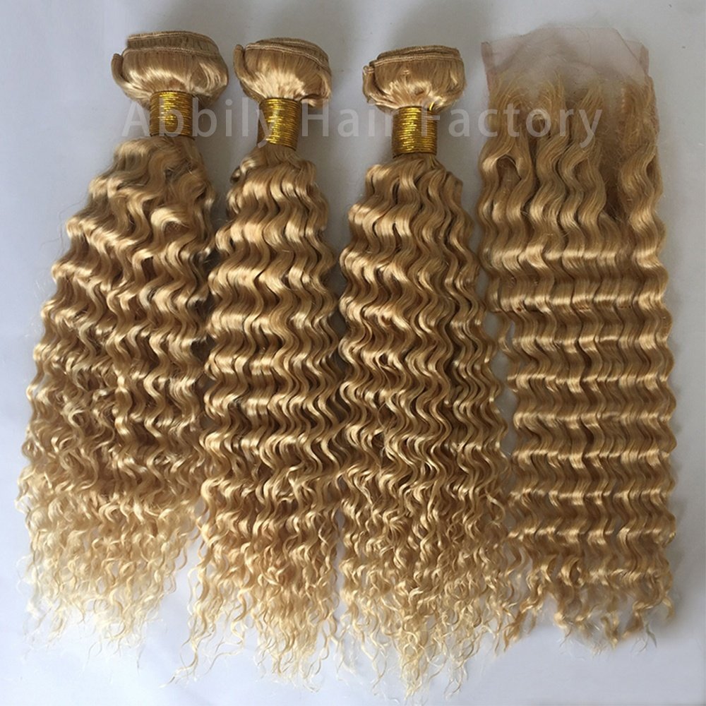 613 Honey Blonde Water Wave Raw Virgin Brazilian Hair Bundles With Closure/HD Lace Front,Cuticle Aligned Human Hair Extension