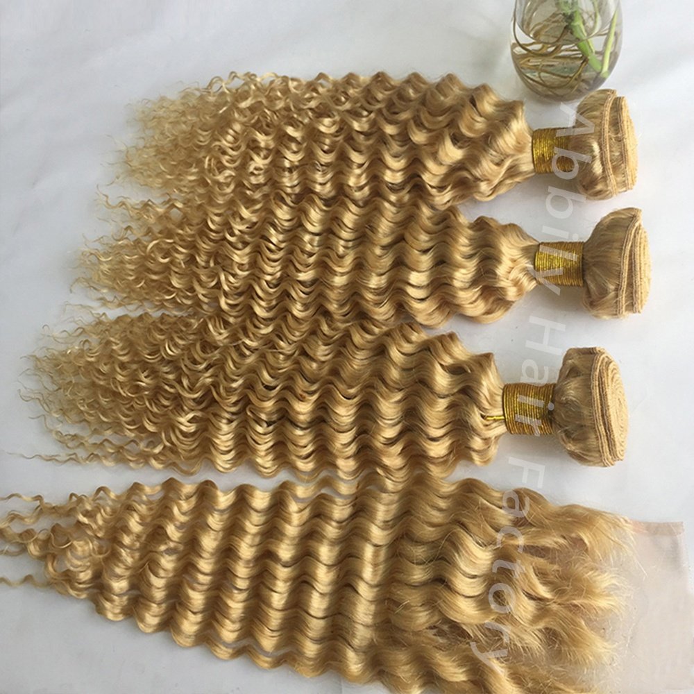 613 Honey Blonde Water Wave Raw Virgin Brazilian Hair Bundles With Closure/HD Lace Front,Cuticle Aligned Human Hair Extension