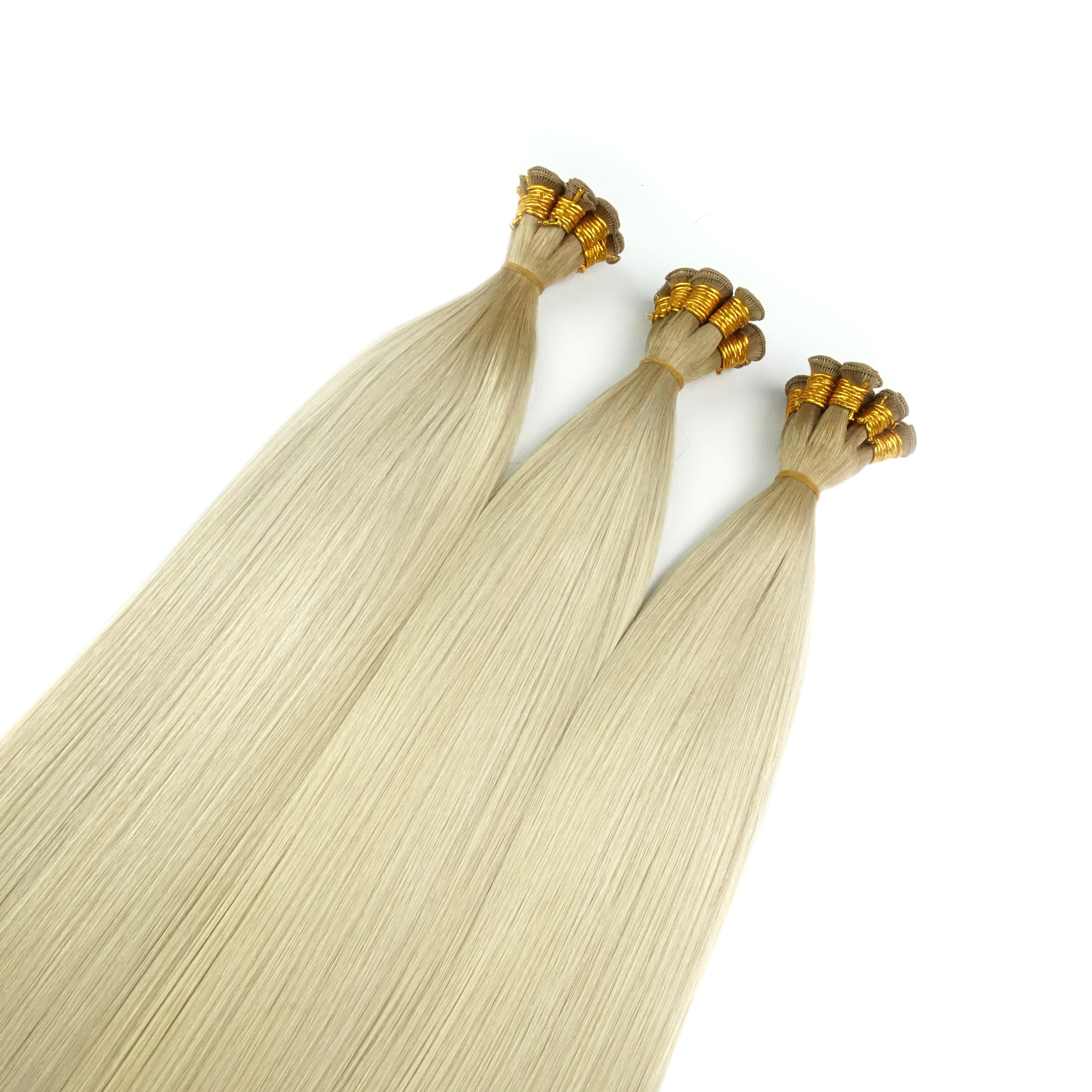 Russian 100% Virgin Cuticle Remy Aligned Human Hair Extension Seamless Thin Hand Tied Hair Weft #613 Blonde 24 Inch