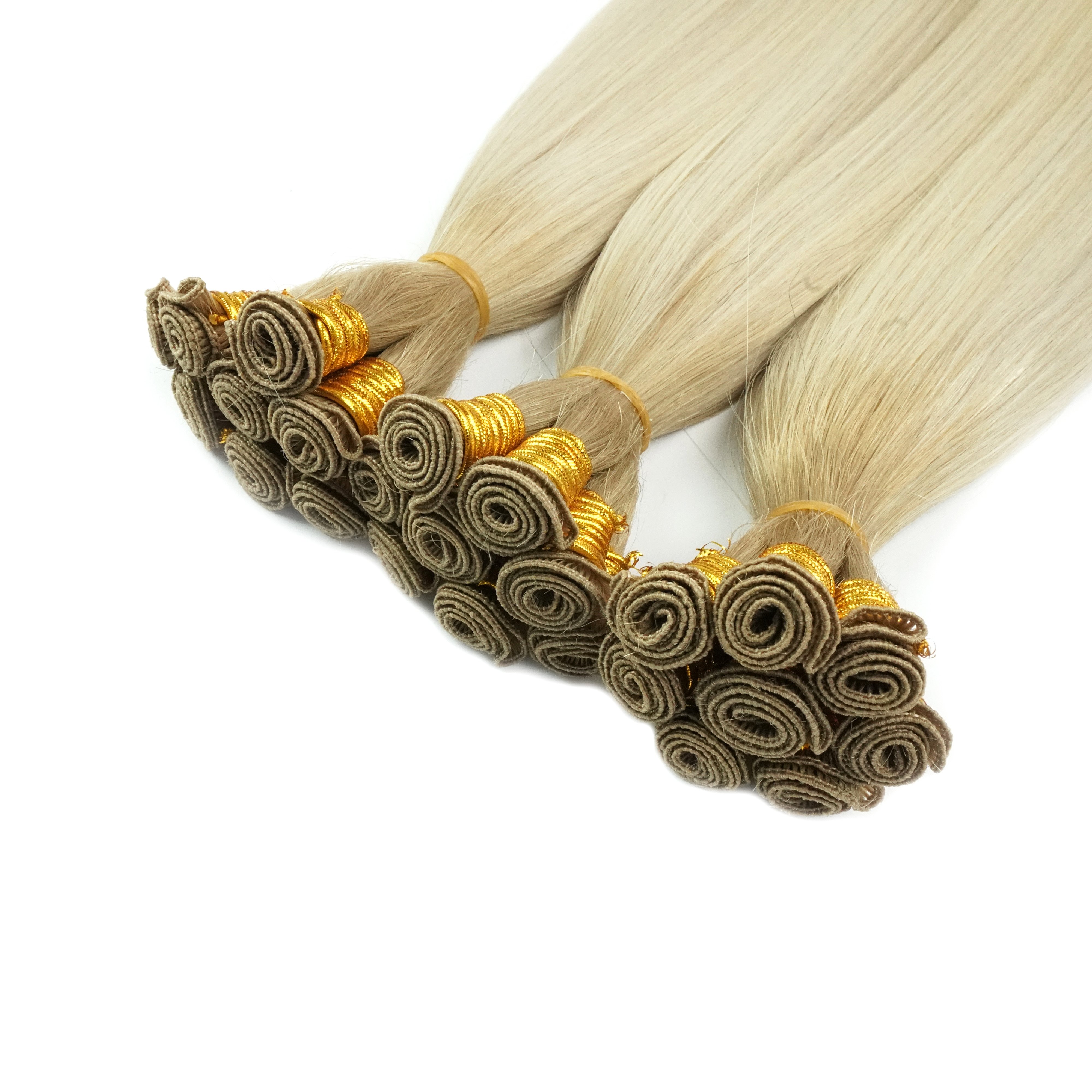 Russian 100% Virgin Cuticle Remy Aligned Human Hair Extension Seamless Thin Hand Tied Hair Weft #613 Blonde 24 Inch