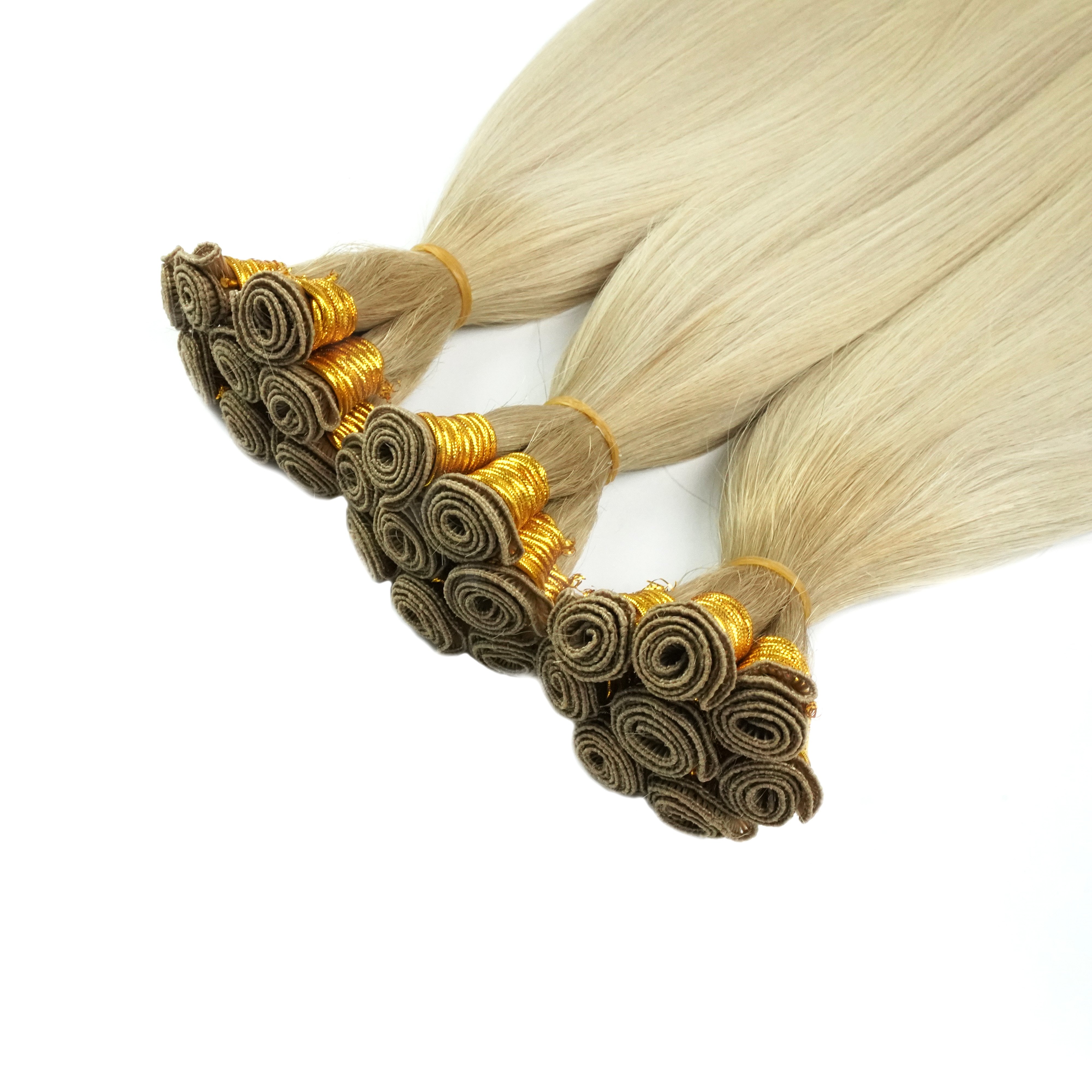 Russian 100% Virgin Cuticle Remy Aligned Human Hair Extension Seamless Thin Hand Tied Hair Weft #613 Blonde 24 Inch