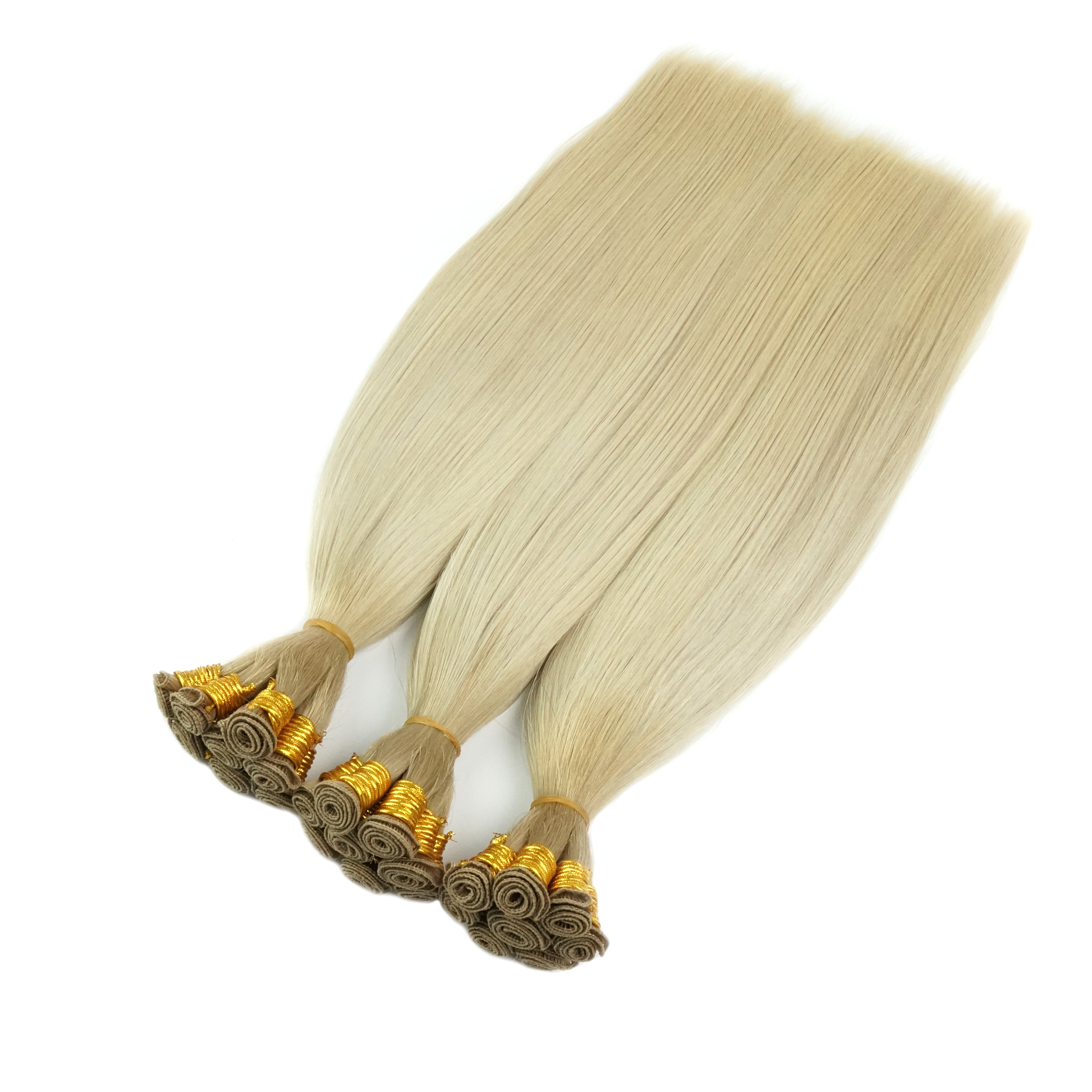 Russian 100% Virgin Cuticle Remy Aligned Human Hair Extension Seamless Thin Hand Tied Hair Weft #613 Blonde 24 Inch