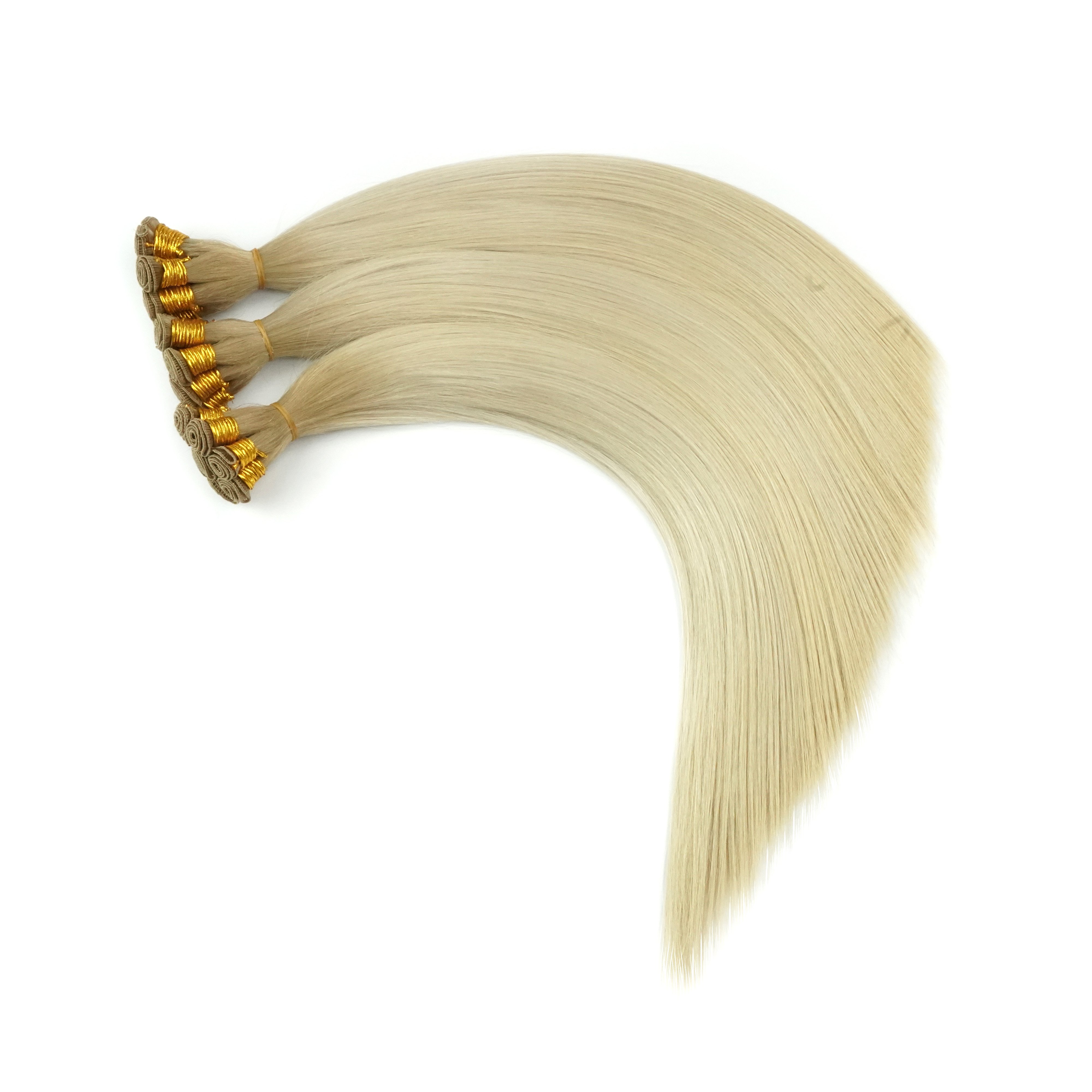 Russian 100% Virgin Cuticle Remy Aligned Human Hair Extension Seamless Thin Hand Tied Hair Weft #613 Blonde 24 Inch